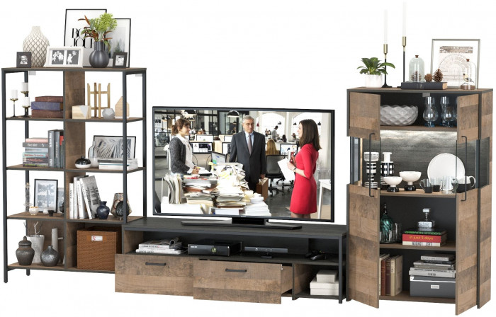 Трувор Гостиная 058, цвет дуб гранж песочный/интра, ШхГхВ 325,6х45,4х146 см., универсальная сборка