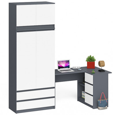 Мори Стол компьютерный МС-16 правый + Шкаф МШ900.1 + Антресоль МА900.1, цвет графит/белый, ШхГхВ 214,8х84,9х234,2 см., выдвиж. ящ. справа, НЕ ун. сб.