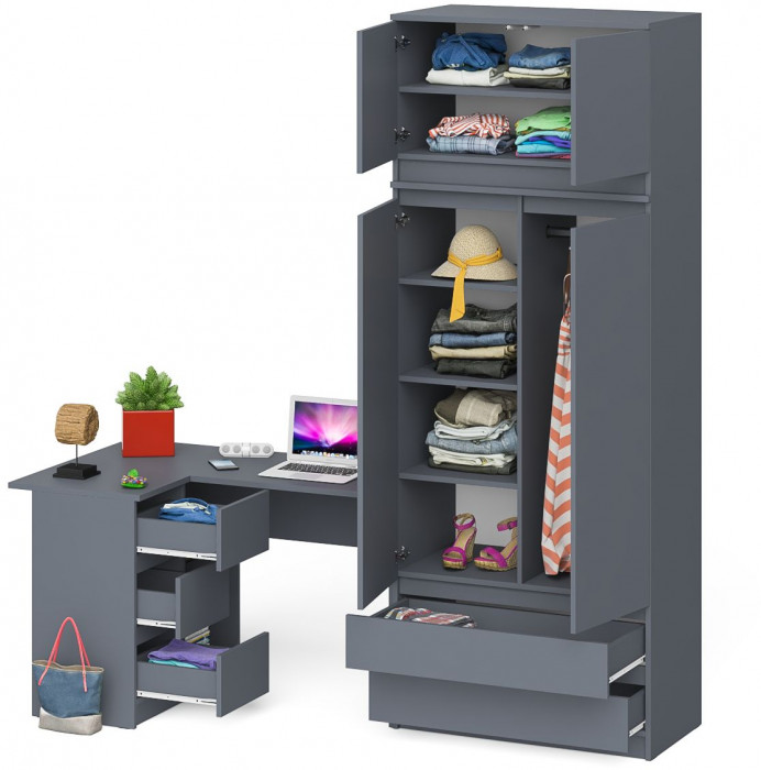 Мори компьютерный стол МС-16 левый + Шкаф МШ900.1 + Антресоль МА900.1, графит