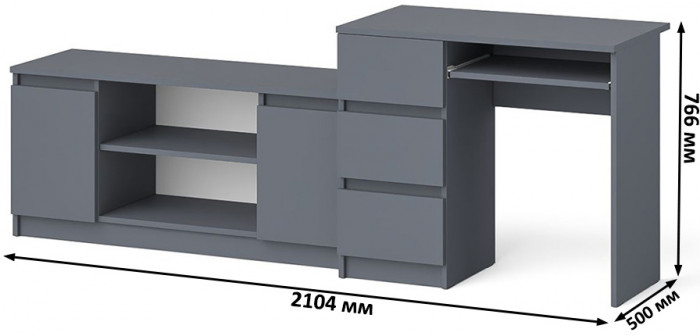 Мори компьютерный стол МС-6 левый + Тумба МТВ1200.1, графит