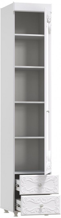 Шкаф-пенал 1дв. (гл.560) с зеркалом и ящиками Италия ИТ-37 белое дерево