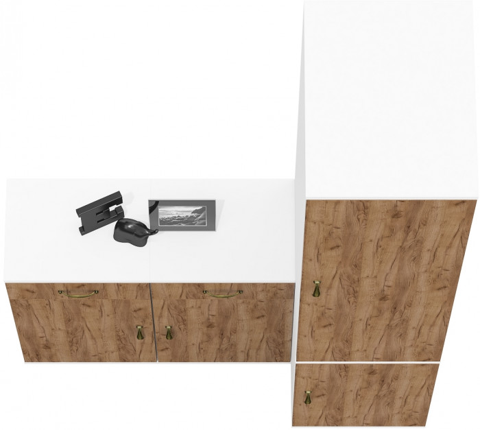 Лидер-8 Пенал МД 23Б + Тумба МД 3.15 + Тумба МД 3.15, цвет белый шагрень/крафт золото, ШхГхВ 120х50х190 см., универсальная сборка