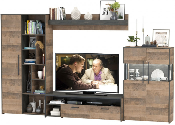 Трувор Гостиная 061, цвет дуб гранж песочный/интра, ШхГхВ 328,6х45,4х194,2 см., универсальная сборка