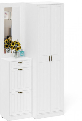 Прихожая П-6 Компоновка № 17, белая шагрень/фасады МДФ белое дерево фрезеровка прованс