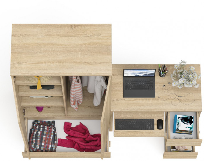 Мори Стол компьютерный МС-6 правый + Шкаф МШ900.1, цвет дуб сонома, ШхГхВ 180,4х50,4х179,6 см., выдвижные ящики справа, НЕ универсальная сборка