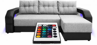 Диван еврокнижка Манчестер с подсветкой УГЛОВОЙ 160  рогожка серая НПБ