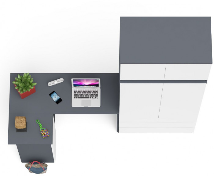 Мори компьютерный стол МС-16 левый + Шкаф МШ900.1 + Антресоль МА900.1, графит/белый