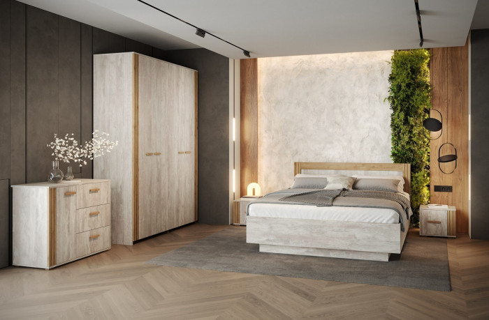 Кровать 140х200 с щитовым основанием "Каен" - Ледяное дерево/Артизан