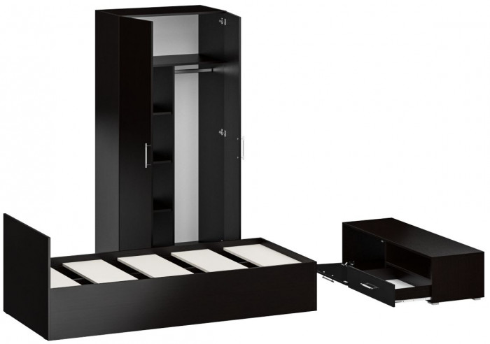 Спальня Стандарт 3-0900, венге/фасады ТВ тумбы МДФ чёрный глянец