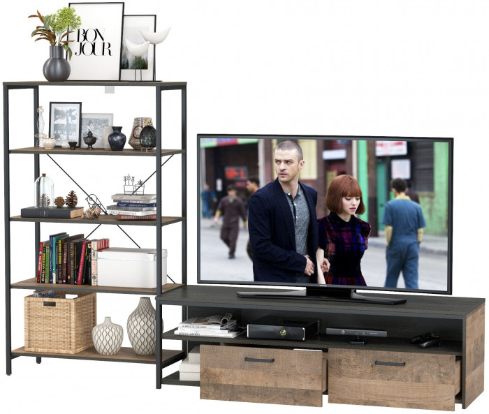 Трувор 13.70 Тумба под ТВ + 13.151.01 Стеллаж, дуб гранж песочный/интра