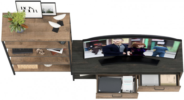 Трувор 13.70 Тумба под ТВ + 13.151.01 Стеллаж, дуб гранж песочный/интра