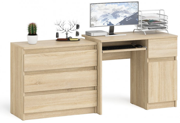 Мори компьютерный стол МС-1 правый + Комод МК800.1, дуб сонома