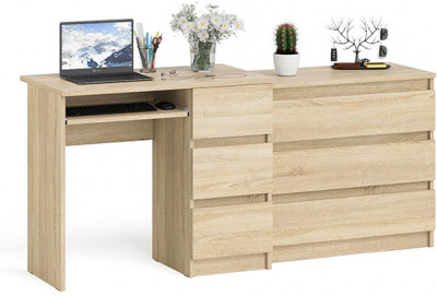Мори компьютерный стол МС-6 правый + Комод МК800.1, дуб сонома