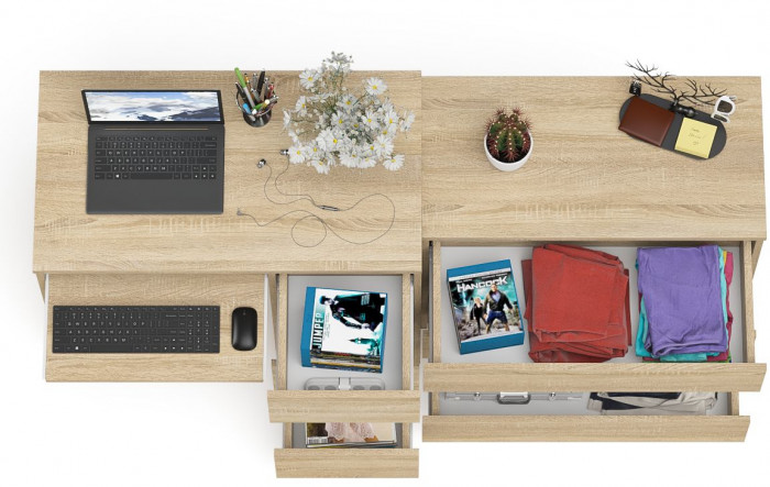 Мори компьютерный стол МС-6 правый + Комод МК800.1, дуб сонома