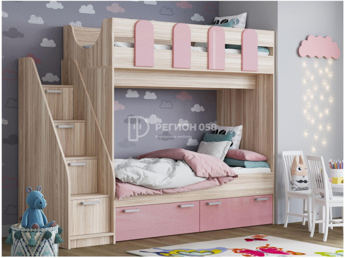 Двухъярусная кровать Бемби-11 МДФ (Цитрус глянец, Ясень шимо светлый)