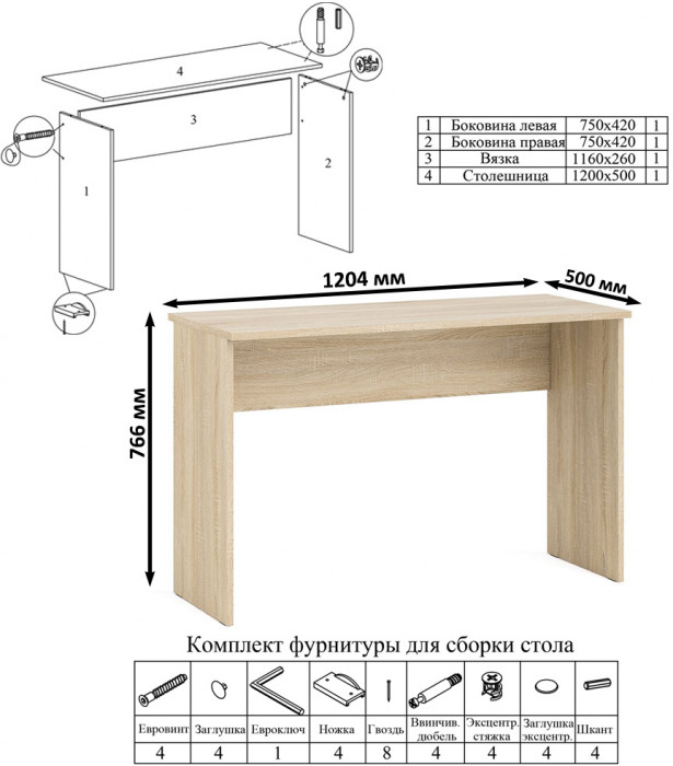 Мори письменный стол МСП1200.1 + Тумба МА900.1 + Полка 1200, дуб сонома/белый