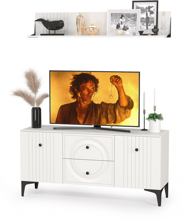 Валенсия Гостиная № 050, цвет ЛДСП белый шагрень/МДФ белый шагрень, ШхГхВ 133,1х38,3х180 см.