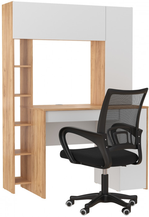 Стол компьютерный Комфорт 12.71 + кресло 103 чёрное, цвет дуб золотой/белый, ШхГхВ 116,7х60,2х165,4 см., НЕ универсальная сборка