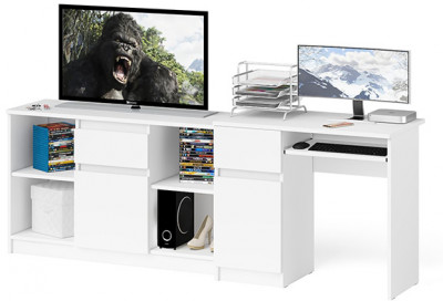 Мори Стол компьютерный МС-1 левый + Тумба МТВ1204.1, цвет белый, ШхГхВ 210,4х50х76,6 см., выдвижной ящик слева, НЕ универсальная сборка