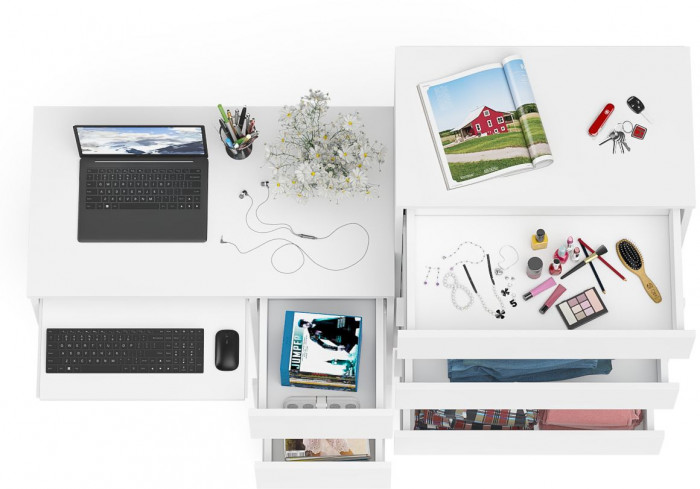 Мори Стол компьютерный МС-6 правый + Комод МК700.5, цвет белый, ШхГхВ 160,4х50х114 см., выдвижные ящики справа, НЕ универсальная сборка