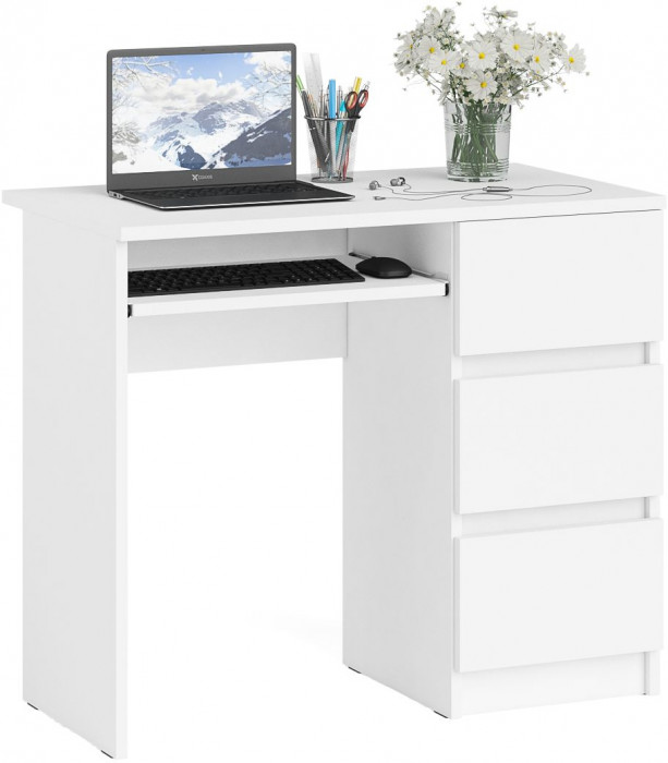 Мори Стол компьютерный МС-6 правый, цвет белый, ШхГхВ 90х50х76,6 см., выдвижные ящики справа, НЕ универсальная сборка