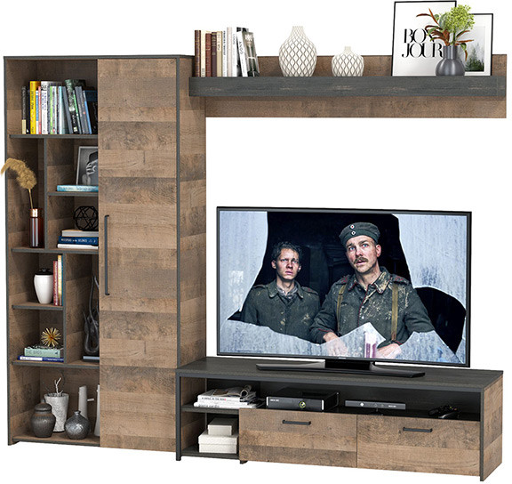 Трувор 13.70 Тумба под ТВ + 13.206 Шкаф-стеллаж + 15.60 Полка, дуб гранж песочный/интра