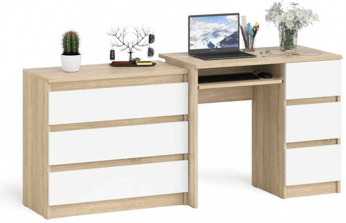 Мори компьютерный стол МС-6 правый + Комод МК800.1, дуб сонома/белый