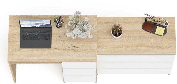 Мори компьютерный стол МС-6 правый + Комод МК800.1, дуб сонома/белый