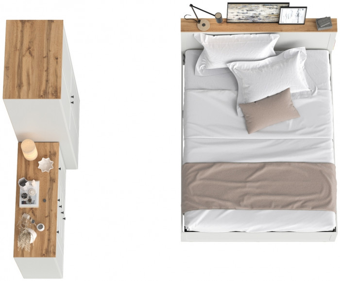 Остин 11.53 Кровать + ортопед + 13.336.02 Шкаф для одежды + 16.221 Комод, белый шагрень/дуб крафт золотой