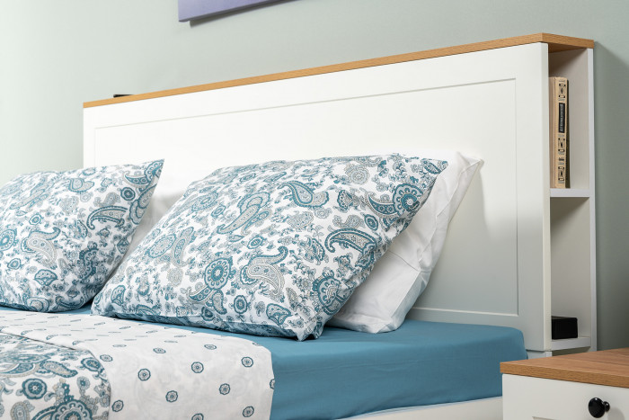 Остин 11.53 Кровать + ортопед + 16.307 Шкаф + 13.257 Тумба, белый шагрень/дуб крафт золотой