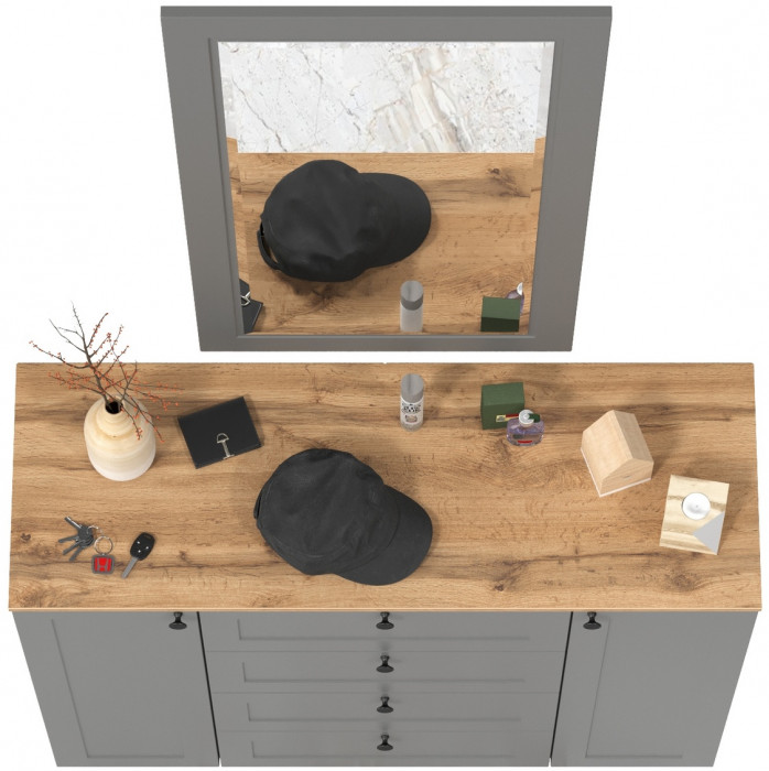 Остин 16.221 Комод + 17.03 Зеркало, серый графит/дуб крафт золотой