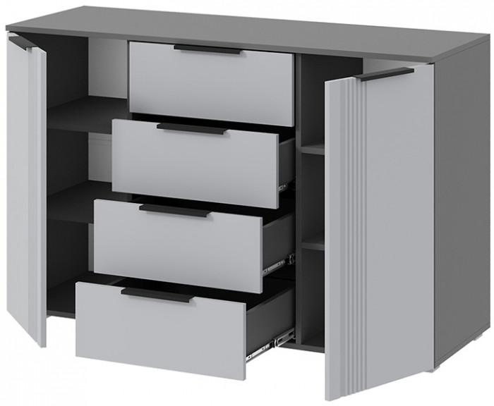 Комод Альмерия КМ-1300, Серый графит, Бархат серый