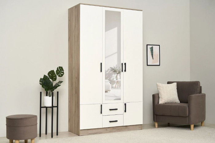 мс для спальни Ронда ШК-3 дуб крафт серый/белый