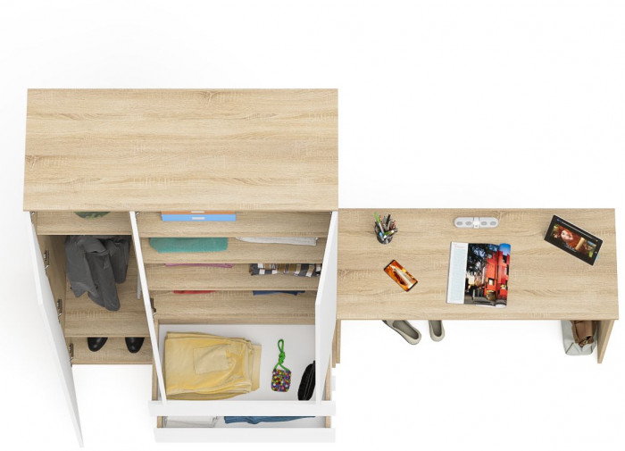 Мори Стол письменный МСП1200.1 + Шкаф МШ1200.1, цвет дуб сонома/белый, ШхГхВ 240,8х50,4х209,6 см., универсальная сборка