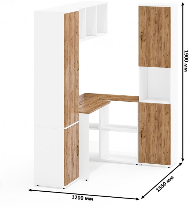 Лидер-8 Пенал МД 22Б + Стол + Полка + Пенал, белый шагрень/крафт золото
