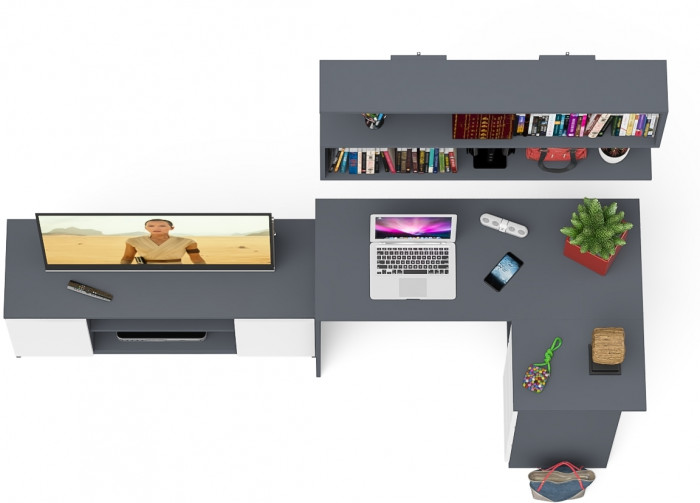 Мори компьютерный стол МС-16 правый + Тумба МТВ1200.1 + Полка 1200, графит/белый