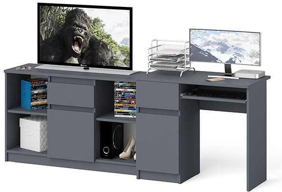 Мори Стол компьютерный МС-1 левый + Тумба МТВ1204.1, цвет графит, ШхГхВ 210,4х50х76,6 см., выдвижной ящик слева, НЕ универсальная сборка