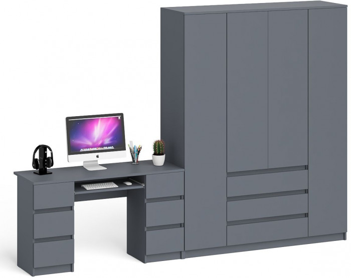 Мори Стол компьютерный МС-2 + Шкаф МШ1600.1, цвет графит, ШхГхВ 295,8х50,4х209,6 см., универсальная сборка