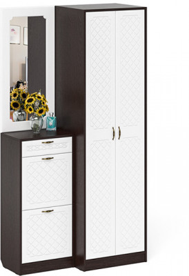 Прихожая П-6 Компоновка № 17, венге/фасады МДФ белое дерево фрезеровка ромб