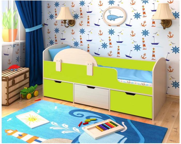 Кровать Малыш Мини (Белое дерево/Ирис)