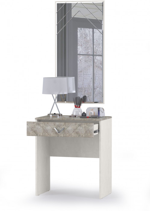 Амели Стол туалетный 12.48 + Зеркало, цвет шёлковый камень/бетон чикаго беж, ШхГхВ 65х41х185 см.