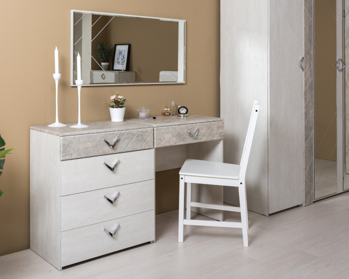 Амели Стол туалетный 12.48 + Зеркало, цвет шёлковый камень/бетон чикаго беж, ШхГхВ 65х41х185 см.