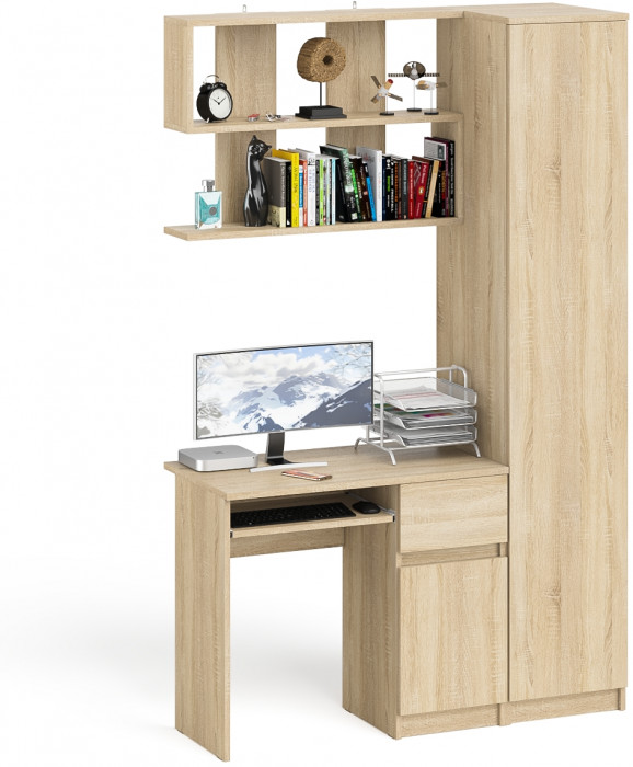 Мори компьютерный стол МС-1 правый + Пенал МШ400.1 + Полка 900, дуб сонома