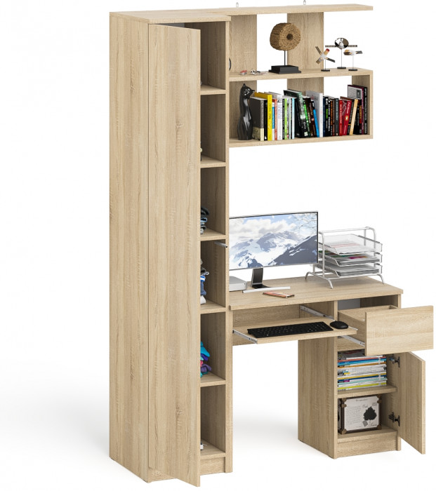 Мори компьютерный стол МС-1 правый + Пенал МШ400.1 + Полка 900, дуб сонома