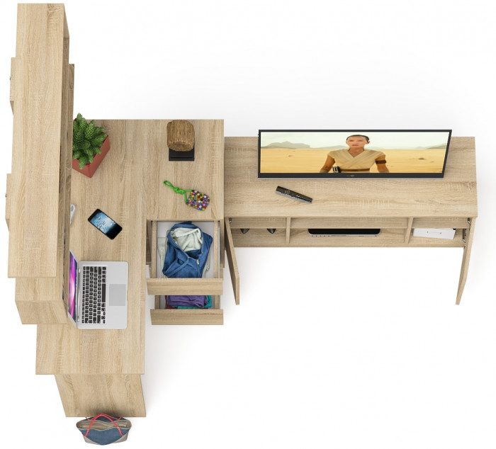 Мори компьютерный стол МС-16 правый + Тумба МТВ1200.1 + Полка 1200, дуб сонома