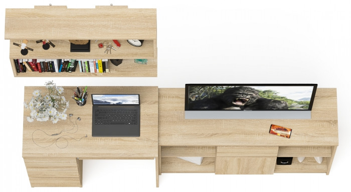 Мори компьютерный стол МС-6 левый + Тумба МТВ1204.1 + Полка 900, дуб сонома