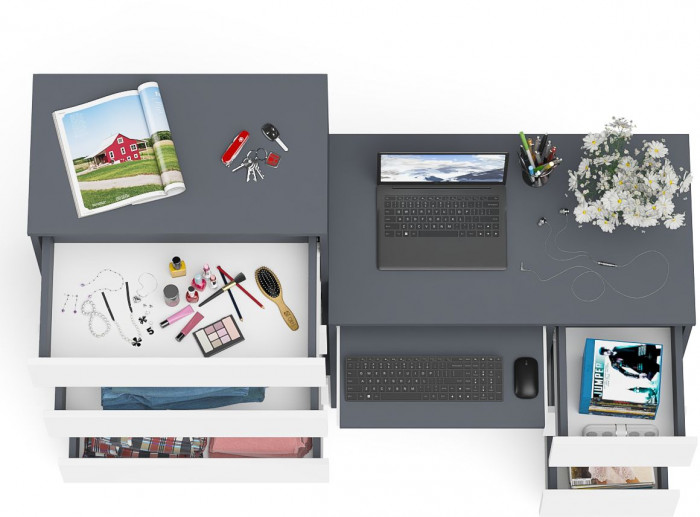 Мори Стол компьютерный МС-6 правый + Комод МК700.5, цвет графит/белый, ШхГхВ 160,4х50х114 см., выдвижные ящики справа, НЕ универсальная сборка