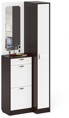 Прихожая П-6 Компоновка № 43, венге/фасады МДФ белое дерево фрезеровка ромб