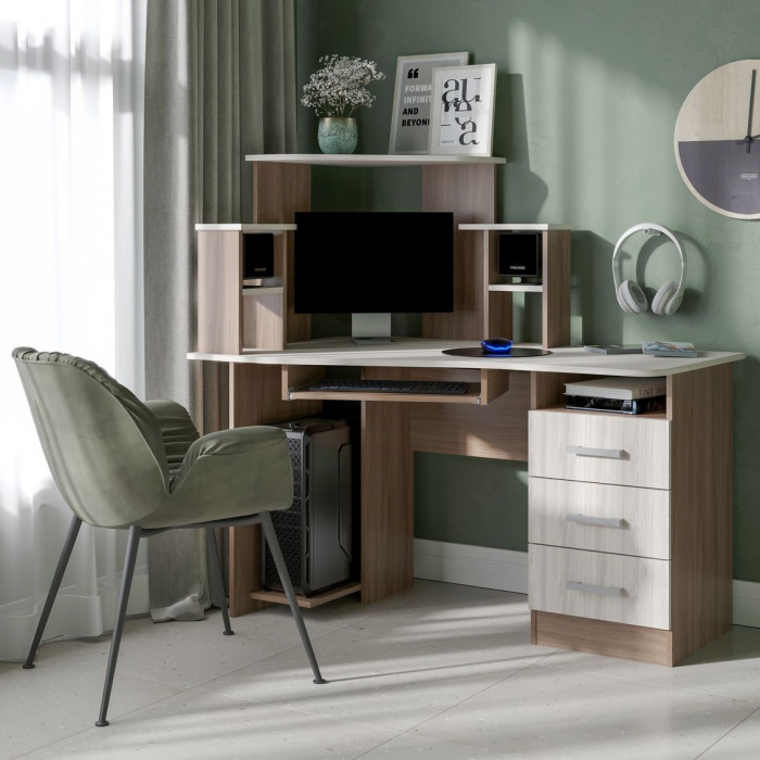 СТОЛ КОМПЬЮТЕРНЫЙ №1 (1,3х1,3х0,8) шимо темный/шимо светлый