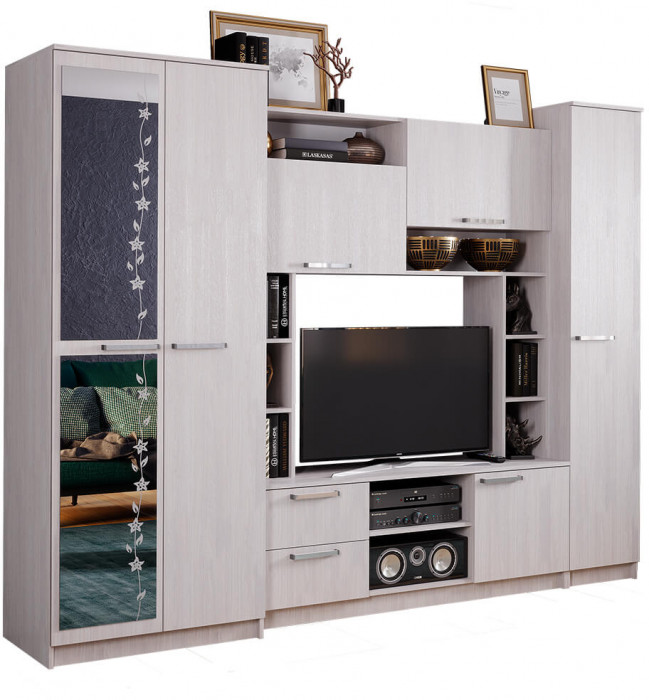 Стенка в гостиную Флора, ясень белый